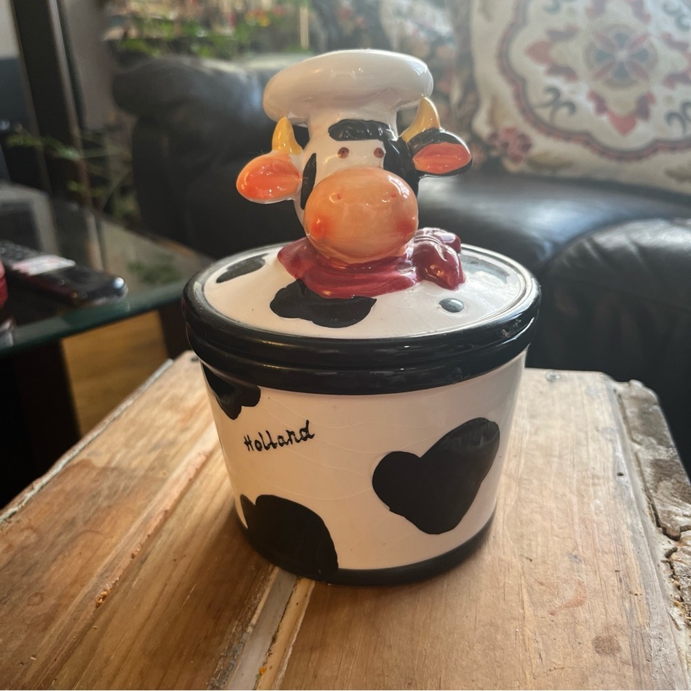 Blue delft cow cookie jar